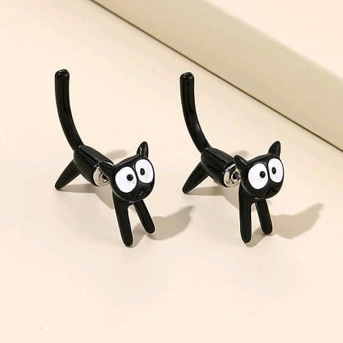 Cute Cats Unique Earrings Front Back Stud Earrings for Women.Black Cat Screw on Back Earrings for Women Animal Jewerly Gift Earring (A) thumbnail 6