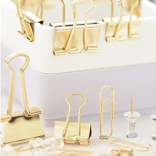 Creechwa Paper Binder and Clips Set, Metal Assorted Sized Binders with Push Pins, Cute Office Supplies, Teacher Desk Must Haves, Cute Desk Accessories thumbnail 2