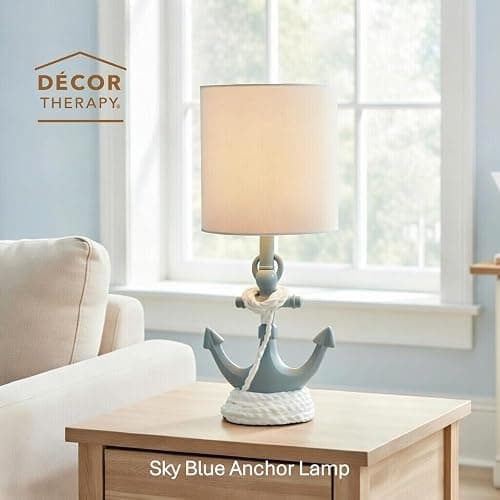 Decor Therapy Anchor Resin Accent Lamp, Easy on/Off Push-Through Light Switch, Coastal Style, Energy Efficient, 40W, Sky Blue - (8" D x 8" W x 16" H) thumbnail 5