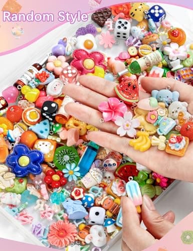 RQAYE 80pcs DIY Cute charms for bracelets Resin Charms for DIY Keychain & Jewelry Making – Mini Fruit,Candy,& Animal Style Charm for Crafts thumbnail 2