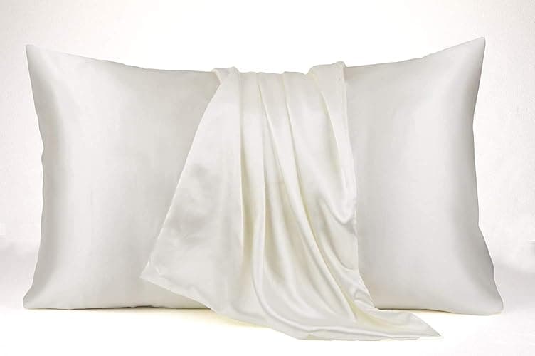 Satin Bed Sheets Queen Sheet Set, White Silk Sheets, 4 - Pieces Soft Bedding Set with 1 Deep Pocket Fitted Sheet,1 Flat Sheet,2 Pillowcase thumbnail 5