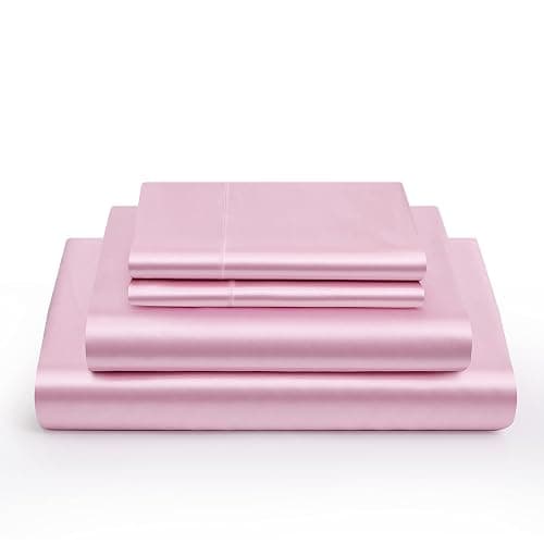 Vonty Satin Sheets Queen Size Silky Soft Satin Bed Sheets Pink Sheet Set, 1 Deep Pocket Fitted Sheet + 1 Flat Sheet + 2 Pillowcases | Silky Satin Protects Hair, Reduces Facial Wrinkles, Deep Pocket Up To 15 Inch, Machine Washable, Year-Round Comfort thumbnail 3