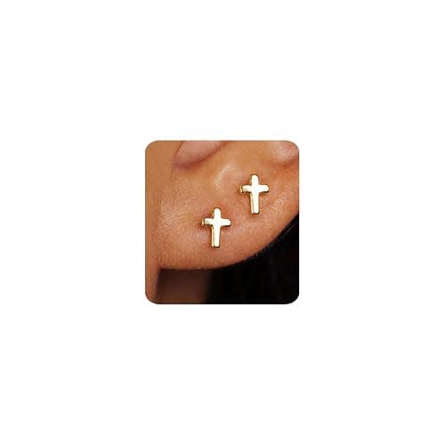 MUMREUES Gold Earrings for Women 14K Gold Plated Cross Stud Earring Dainty Minimalist Simple Small Earrings Jewelry Gift for Her - Image 1