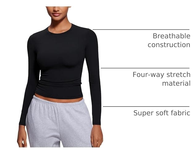 CRZ YOGA Softembrace Crewneck Long Sleeve Shirts for Women - Casual Going Out Tops Soft Basic Fitted Tight Fall T-Shirts thumbnail 4
