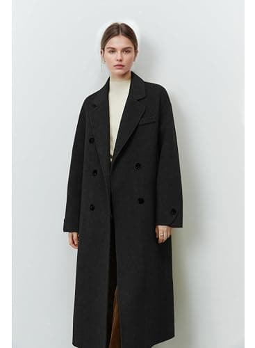 Peaceglad Womens Pea Coats Fall Long Trench Coat Double Breasted Button Down Lapel Belted Peacoat thumbnail 4