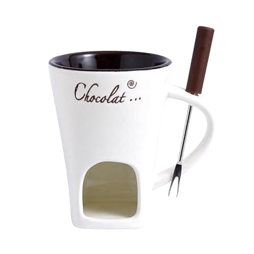 Ceramic Fondue Pot Set,Chocolate Fondue Mug with Forks,Ceramic Fondues Cup Gift Set,Butter Warmer Pot,Fondues Pot Melting Pot Set,Melt Hot Pots Bowl Set for Cheese Chocolate Butter(White) - Image 1
