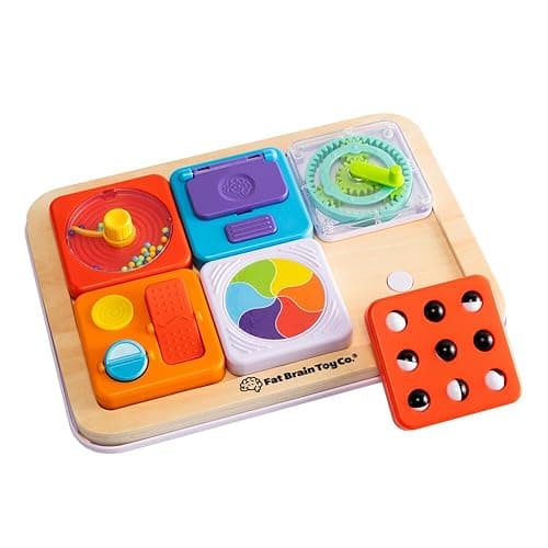Fat Brain Toys PlayTab Essentials, Modular Sensory Activity Board, Busy Board for Toddlers and Babies Ages 12 Months+