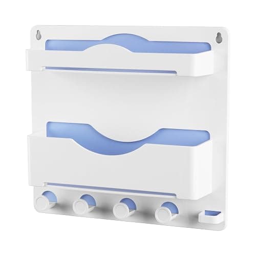 JUMEIHUI Bedside Wall Shelf with Glasses Hooks ，Adhesive Bedside Organizer Wall Mount for Dorm and Room Accessories Phone，Remote，Earphone， Kindle (White) thumbnail 6