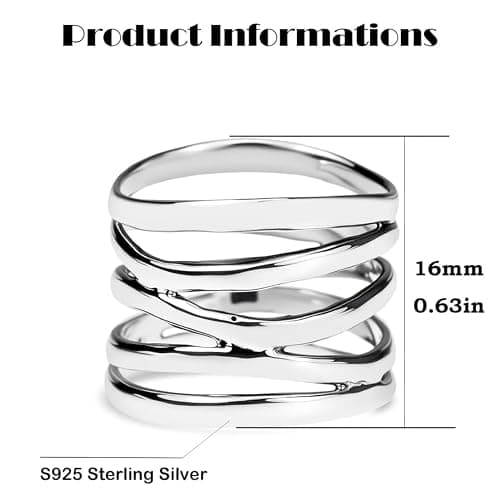 HAIXIAN Classic Silver Plain Multi Cross Lines Wide Band Ring,Silver plated Statement Thumb Index Finger Chunky Band Ring,Cocktail Party Ring for Women thumbnail 3