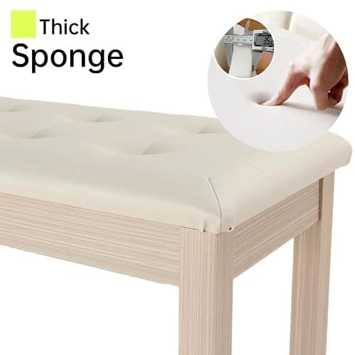 Sanpuli Solid Wood Duet Piano Bench with Storage, Piano Stool and Padded Cushion, Keyboard Bench with Bookcase, Piano Chair and Piano Seat with High-Density Sponges. thumbnail 6