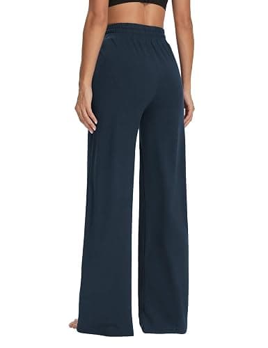 Sarin Mathews Womens Yoga Sweatpants Wide Leg High Waisted Lounge Pajamas Pants Comfy Workout Loose Pants with Pockets - Small - 02-navy thumbnail 4