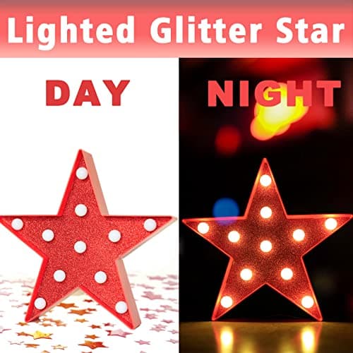 Pooqla Star Marquee Lights, Glitter LED Marquee, Red Light Up Star - Battery Powered Night Light for Birthday Party, Wedding, Christmas Decoration thumbnail 5