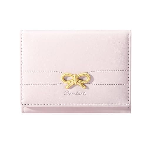 Sunwel Fashion Wallets Girls Cute Coquette Bow Small Wallet Aesthetic Card Holder ID Window Purse for Women (PINK) - PINK