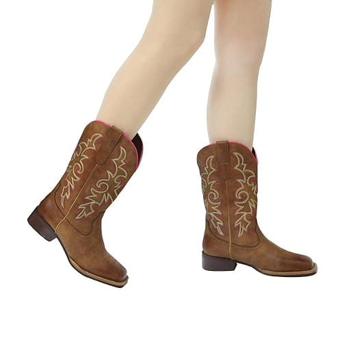 J's.o.l.e Cowboy Boots Woman Cowgirl Boots Botte Cowboy Femme Square Toe Wide Mid Calf Brown Boot thumbnail 6