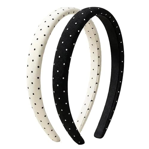 2PCS Polka Dot Headbands Retro Alice Bands Non Slip Hair Hoops for Women Ladies, Black White Spotted Hair Accessories for Washing Face Makeup Daily Wear Fancy Dress Costume Parties Hair Styling Tools - Image 1