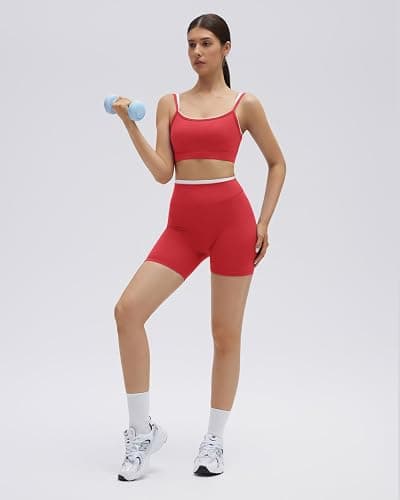 SUUKSESS 2 Piece Workout Sets Layered Sports Bra Yoga Gym Biker Shorts thumbnail 6