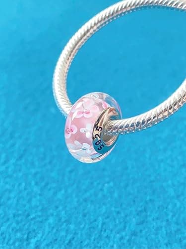 Original Murano Glass Charms for Pandora Bracelets, Authentic 925 Sterling Silver Charms for Bracelets, Murano Flowers Charms, Glass Beads fit Pandora Style Bracelet for Women thumbnail 2