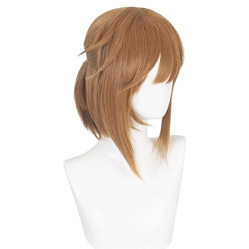 Shqncoh Anime Link Wig Short Brown Curly Tied in Ponytail Party Hair Halloween Cosplay Props Accessory thumbnail 2