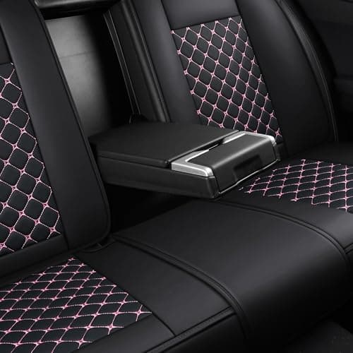 Jiujiuyouchuang Leather Car Seat Covers,Full Coverage Seat Covers Full Set with Fix Lumber Support,Universal Automotive Seat Covers for Cars,SUVs,Trucks and Sedans (Black&Pink, Full Set) thumbnail 6