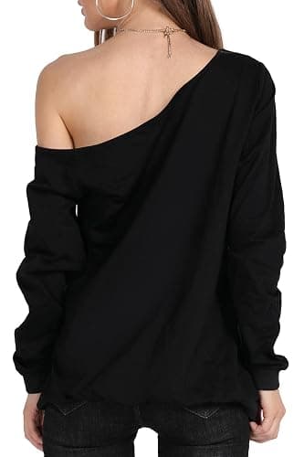MAGICMK Woman’s Sweatershirt Lips Print Causal Blouse Off The Shoulder Long Sleeve Loose Slouchy Pullover Plus Size Tops - Black+blips - 5X-Large thumbnail 6