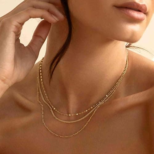Krfy 14K Gold Plated Chain Necklace for Women Trendy - 925 Sterling Silver Clasp Dainty Choker Necklace 14/16/18/20 inch Thin Simple Box Figaro Chain Herringbone Necklace Jewelry for Women thumbnail 5