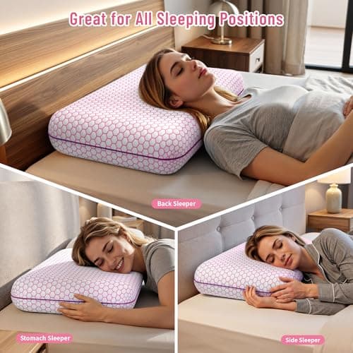 CushyOasis Memory Foam Pillows for Side, Back and Stomach Sleepers, Set of 2, Bed Pillow with Washable Cover and Breathable Mesh, Bed Pillow for Sleeping (Pink，Standard Size) thumbnail 6