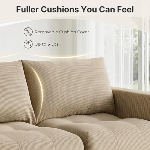MCombo 121" Oversized Boneless Sofa with Ottoman, Extra Deep Cloud Couch Modular Sectional Sofa, Compressed Foam Couch for Living Room SS378 (Light Brown) thumbnail 6