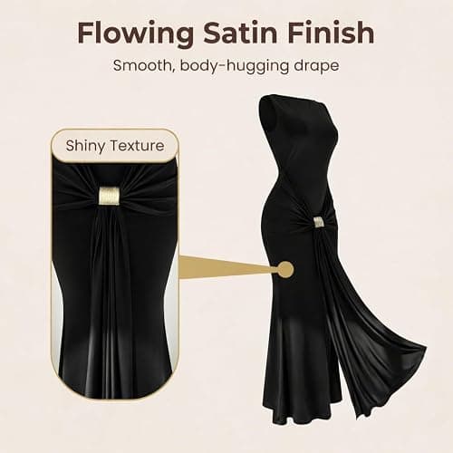 Lingt Chic Women's Grace Maxi Dress Elegant Solid Bodycon Sleeveless Ruched Waist Metal Buckle Formal Wedding Guest Gown thumbnail 5