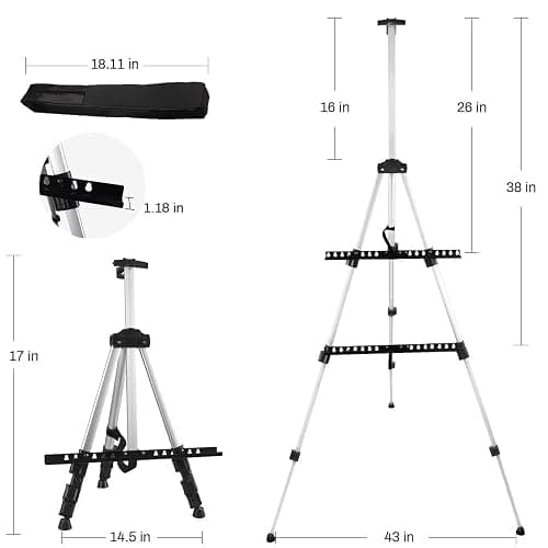 Art Easel Stand for Painting and Sign - RRFTOK 17 to 66 Inch Adjustable Aluminum Tripod Easels for Display, Portable Canvas and Poster Stand with Carry Bag for Beginners, Students and Classroom Use thumbnail 3