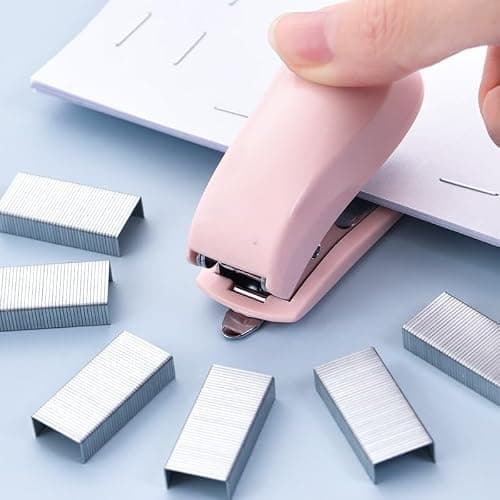Pink Color Mini Stapler with Staples,Small Cute Stapler for Desk,Gift for Student or Office Use (Pink) thumbnail 2