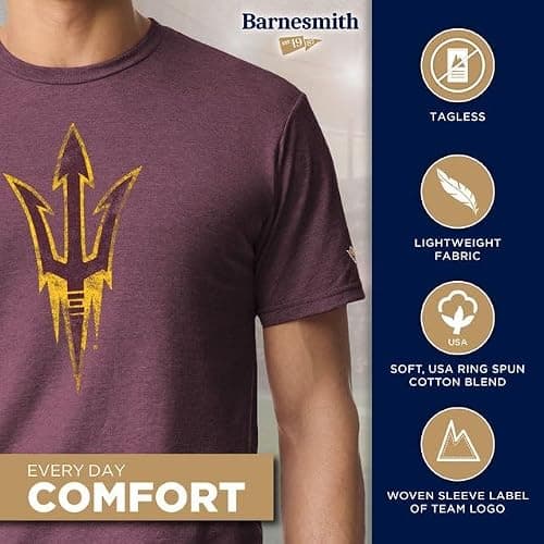 Barnesmith NCAA Unisex Short-Sleeve Ring Spun T-Shirt, Premium Lightweight Cotton, Laude Design, Woven Sleeve Team Logo thumbnail 3