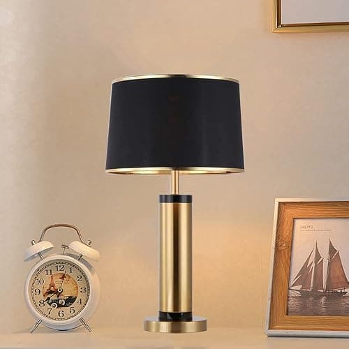 Mengjay Lampe de table Métal moderne, Lampe de chevet, abat-jour blanc ou noirLampe de table，Elle convient très bien comme lampe de lecture dans la chambre à coucher, le salon et le bureau thumbnail 5