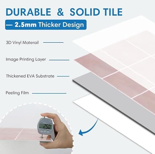 COMSTICKC Upgraded Thicker Pink Peel and Stick Backsplash Tiles for Kitchen, 10 Pcs of 12''x12'',3D Peel and Stick Tiles for Wall Removable Vinyl Backsplash Kitchen Bathroom Waterproof thumbnail 6
