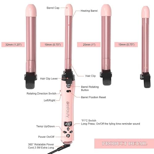 Bestauty Automatic Hair Curler, 4 in 1 Hair Curler with 19-32mm Interchangeable Ceramic Curling Tongs, 360° Rotating 160-220° C Curling Iron, Dual Voltage(Pink) thumbnail 4