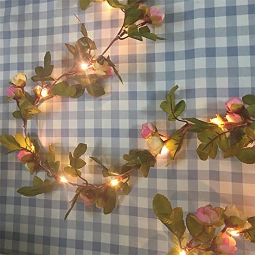 FLCSIed 2 Meter 20 LED Flower Leaf Garland Copper LED Fairy String Lights for Wedding Decoration Party Event with Timer Function (Rose) thumbnail 3