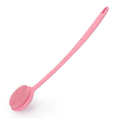 Silicone Back Scrubber for Shower, 17in Lengthen Long Handle Body Brush, Double Sided Shower Brush for Shower Exfoliating and Massage Can Produce Rich Foam, Long Handle Back Scrubber for Men - Image 1
