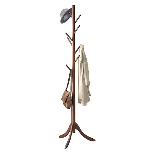 Furshus Coat Rack Freestanding, Coat Stands Entryway, Bamboo Coat Rack Hat Hanger 8 Hook for Jacket, Purse, Scarf Rack, Umbrella Tree Stand (Brown) - Image 1