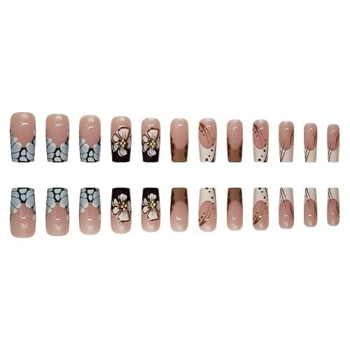 24Pcs Fall Press on Nails Medium Square Fake Nail with Leopard Print Designs French Tip 3D Flower False Nail Autumn Glue on Nails Full Cover Reusable Stick on Nails for Women Girls thumbnail 4