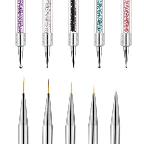 Nail Art Brushes Set, 5 Pcs Double End Nail Art Brushes Kit Professional Manicure Tools Kit with Painting Dotting Line Pen for Nail Art Design (Purple, White, Black, Blue, Pink) thumbnail 3