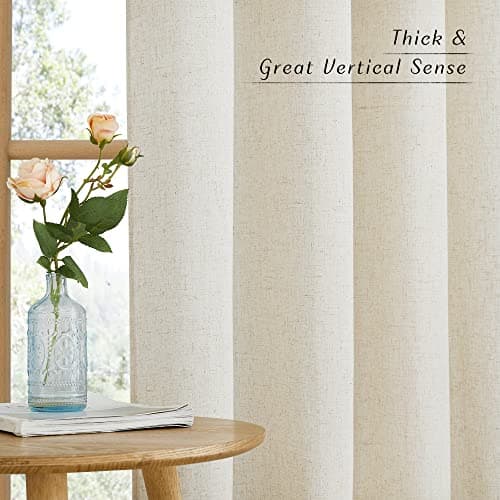 NICETOWN Natural Linen Curtains 84 inch Long 2 Panels Set, Grommet Top Thick Linen Burlap Semi Sheer Vertical Drapes Privacy Assured with Light Filtering for Bedroom/Living Room, W55 x L84 - Natural - W55 x L84 thumbnail 6