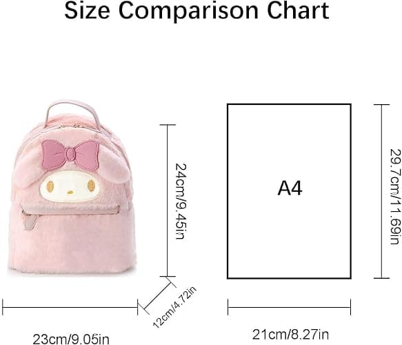 trettitre My Melody Small Cute School Bag，Pink Furry Fabric with Bow Design,My Melody Plush Mini Backpack,Adorable Bag Handbag for Girls Kids Fans Birthday Present School Supplies thumbnail 2
