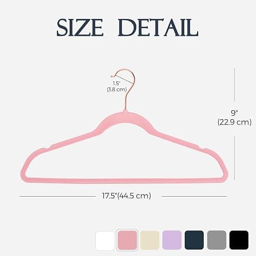 HOUSE DAY Pink Velvet Hangers 100 Pack, Premium Non-Slip Felt Clothes Hangers, Sturdy Heavy Duty Coat, Durable Hanger for Suits, Space Saving with No Hanger Mark, 360° Swivel Rotating Rose Gold Hook thumbnail 2