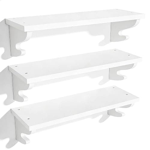 Alsonerbay Nursery Floating Shelves for Wall 3 Pack, 17 inch Wood Wall Shelves with Hook, Decorative Hanging Shelves for Bedroom Living Room Entryway and More White - Image 1