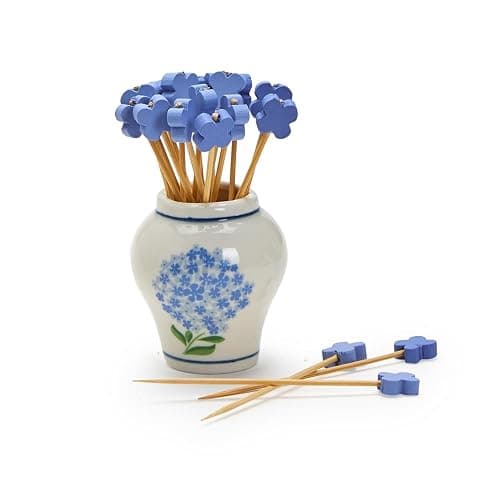 Hydrangea Ginger Jar & Bamboo Cocktail Picks Set - Elegant Ceramic Decor Piece with 20 Eco-Friendly Picks for Entertaining thumbnail 2