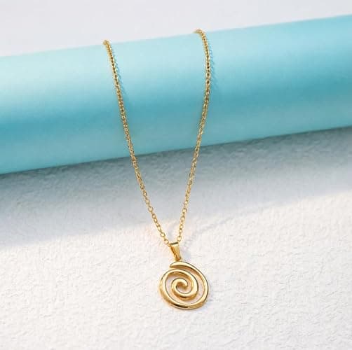 Rnivida Spiral Pendant Necklace for Women,14k Gold Plated Jewelry Gift with Adjustable Stainless Steel Chain 18‘’ thumbnail 7