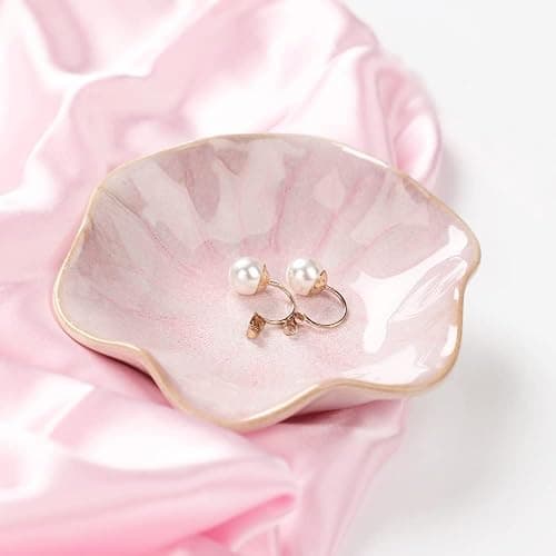 Binoster Ceramic jewelry dish, jewelry tray key tray,small ring dish holder Jewelry Plate trinket tray catchall tray nightstand decor for table room decor SM (4.3 inches, White + Pink) thumbnail 6