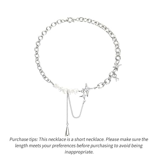 Fashion spliced ​​clavicle chain breeding irregular star pearl necklace women's jewelry silver metal choker personality chunky necklace teardrop shape tassel clavicle chain thumbnail 5
