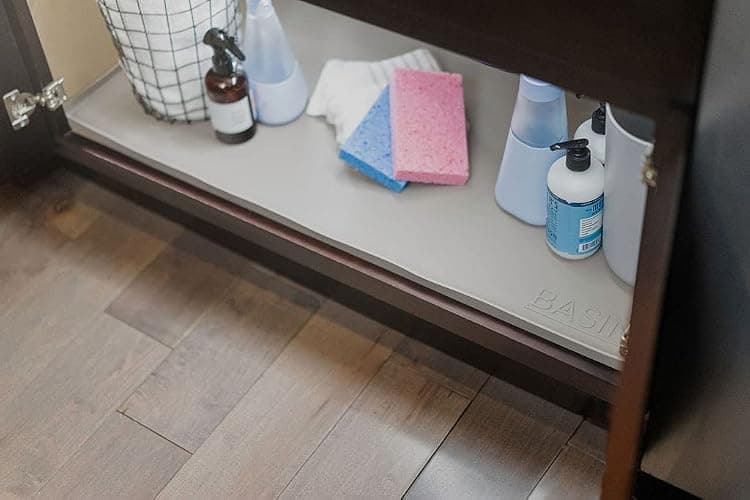 BASIN - Under Sink Mats for Kitchen Waterproof - The Original Silicone Under Sink Liner Drip Tray - Designed in USA - Sink Cabinet Protector for Water Drips, Leaks, Spills - 28"x22" Taupe thumbnail 4