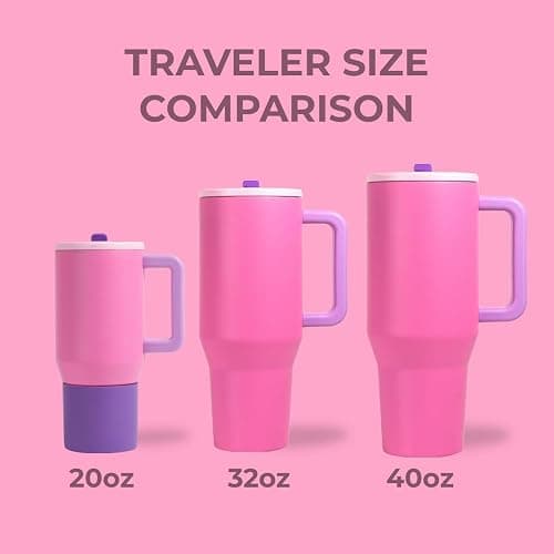 HydroJug Traveler - 32 oz Water Bottle with Handle & Flip Straw - Fits in Cup Holder, Leak Resistant Tumbler-Reusable Insulated Stainless Steel & Rubber Base - Gifts for Women & Men, Pink Sugar thumbnail 5