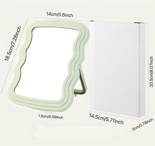 KZhuim 1 Green Wave Desktop Makeup Mirror Portable Makeup Mirror Irregular Wall Mounted Mirror Cute Wave Mirror Suitable for Modern Living Room Makeup, Bedroom and Bathroom Decoration (Green) - Green thumbnail 3